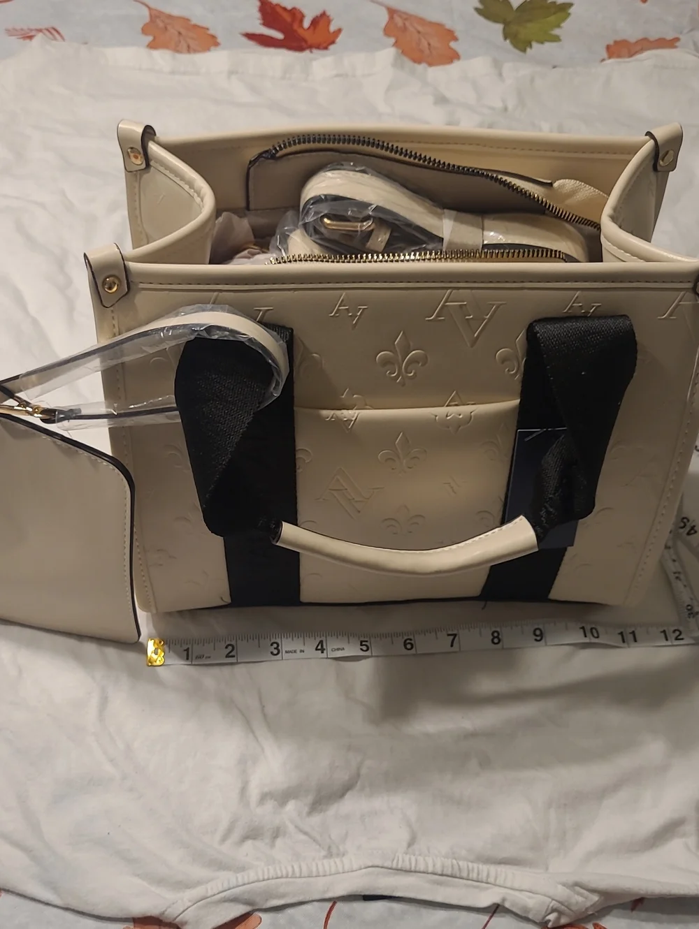 Adrienne Vittadini Cream Satchel with Black Straps